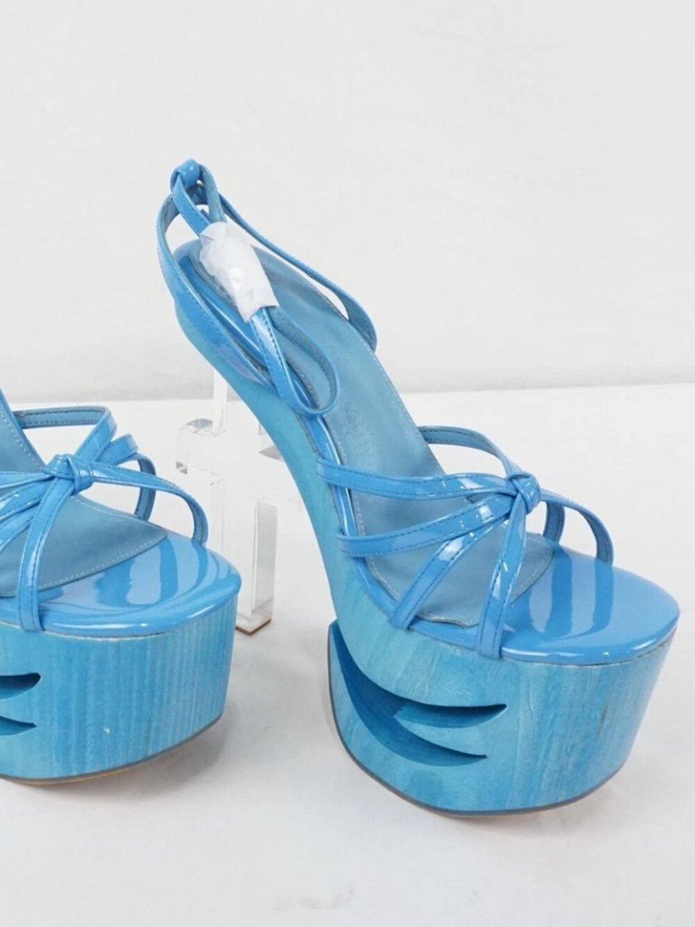 Y2K Wooden Heel Bold Statement Fashion Retro Getaway Stiletto Baddies Only Eveni - Picture 3 of 5